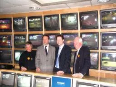 Nick Clegg with fellow Lib Dems at the CCTV control centre